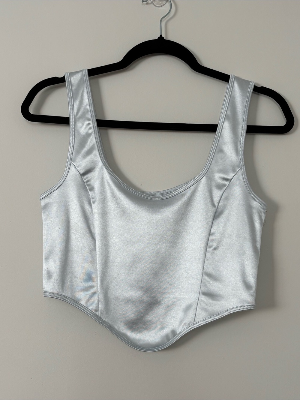 Urban Outfitters Kimchi Blue Satin Silver Blue Corset Crop Top Pointed Hem L